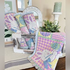 Vintage 90s Easter Bunny Tapestry Placemats Set of 4 Pastel Spring Cottage